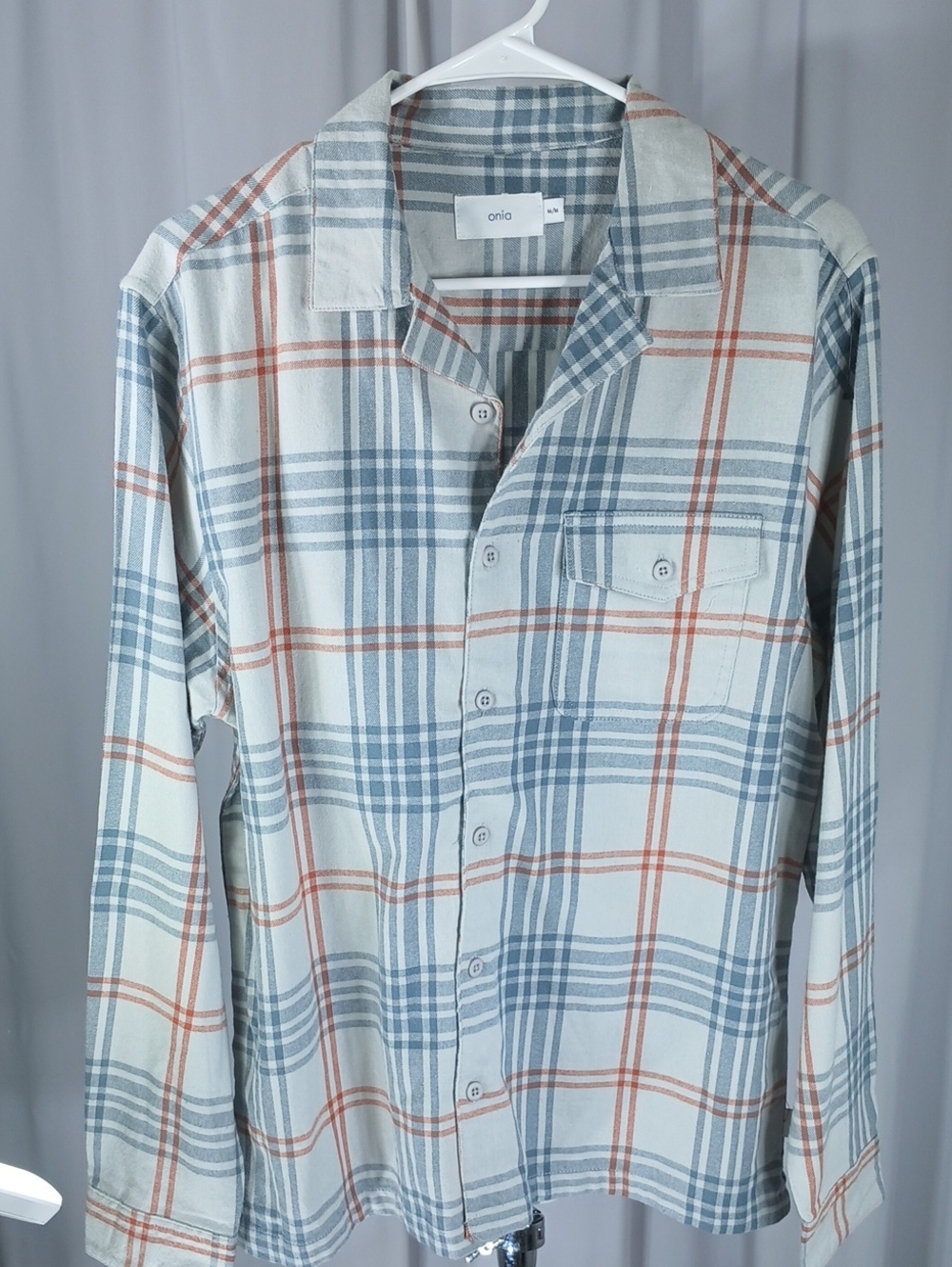 Onia Men’s Light Blue & Rust Plaid Button-Down Shirt